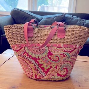 Vera Bradley straw/fabric lined beach bag